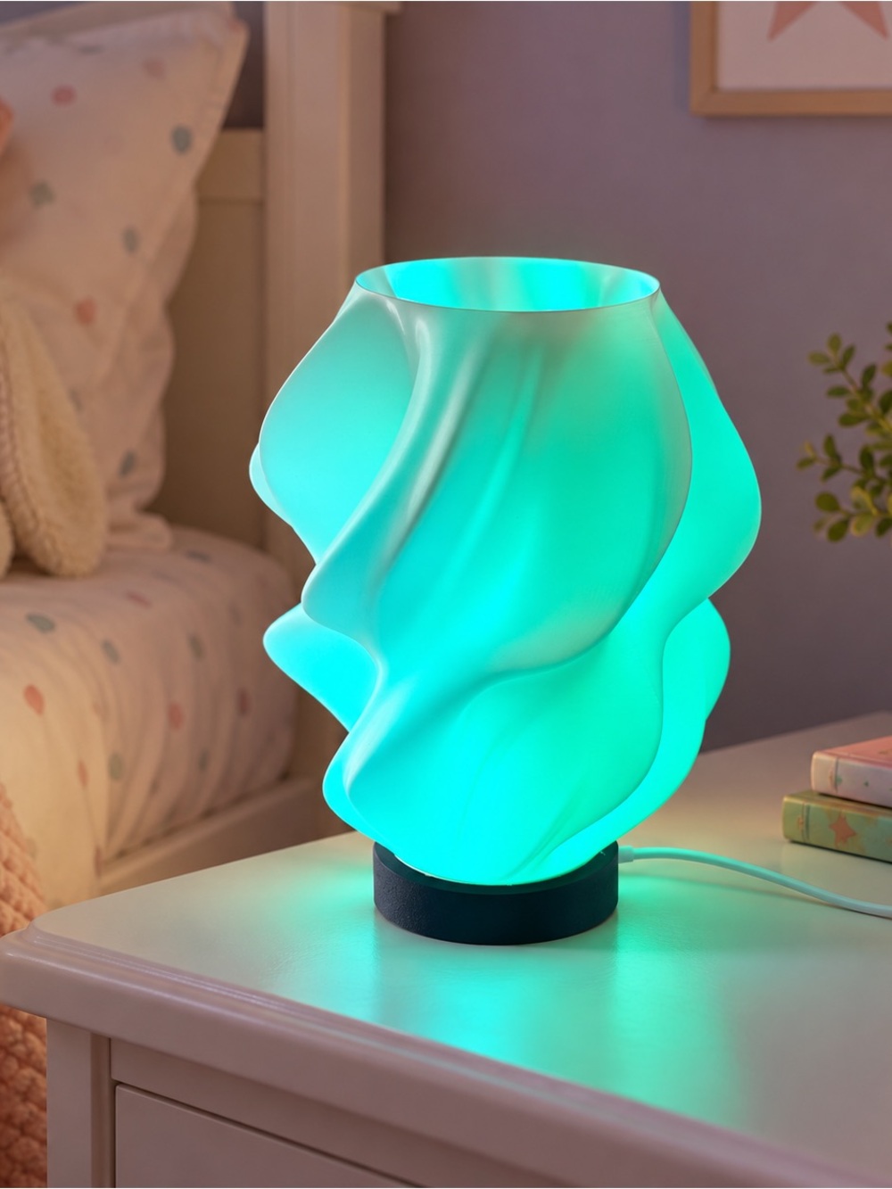 9” Color Changing USB LED Table Lamp with Remote, Sculptural White Shade